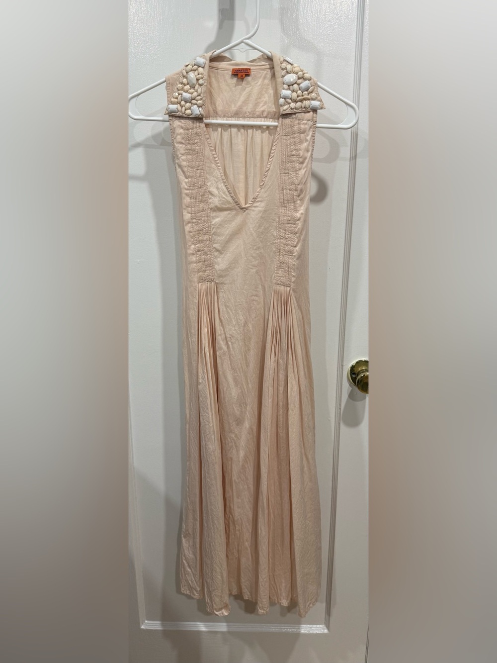 Chan Luu Pale Peach Embellished Halter Maxi Dress